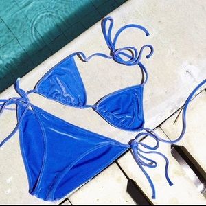TRIANGL azure BLUE string bikini velvet size XS